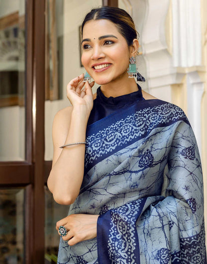 Grey Khadi Printed Saree