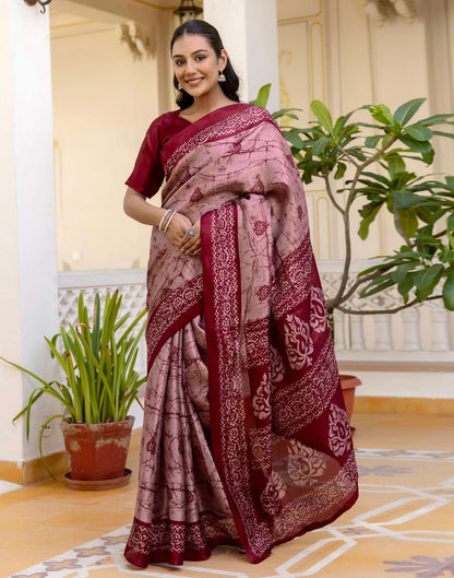 Dusty Rose Pink Khadi Printed Saree