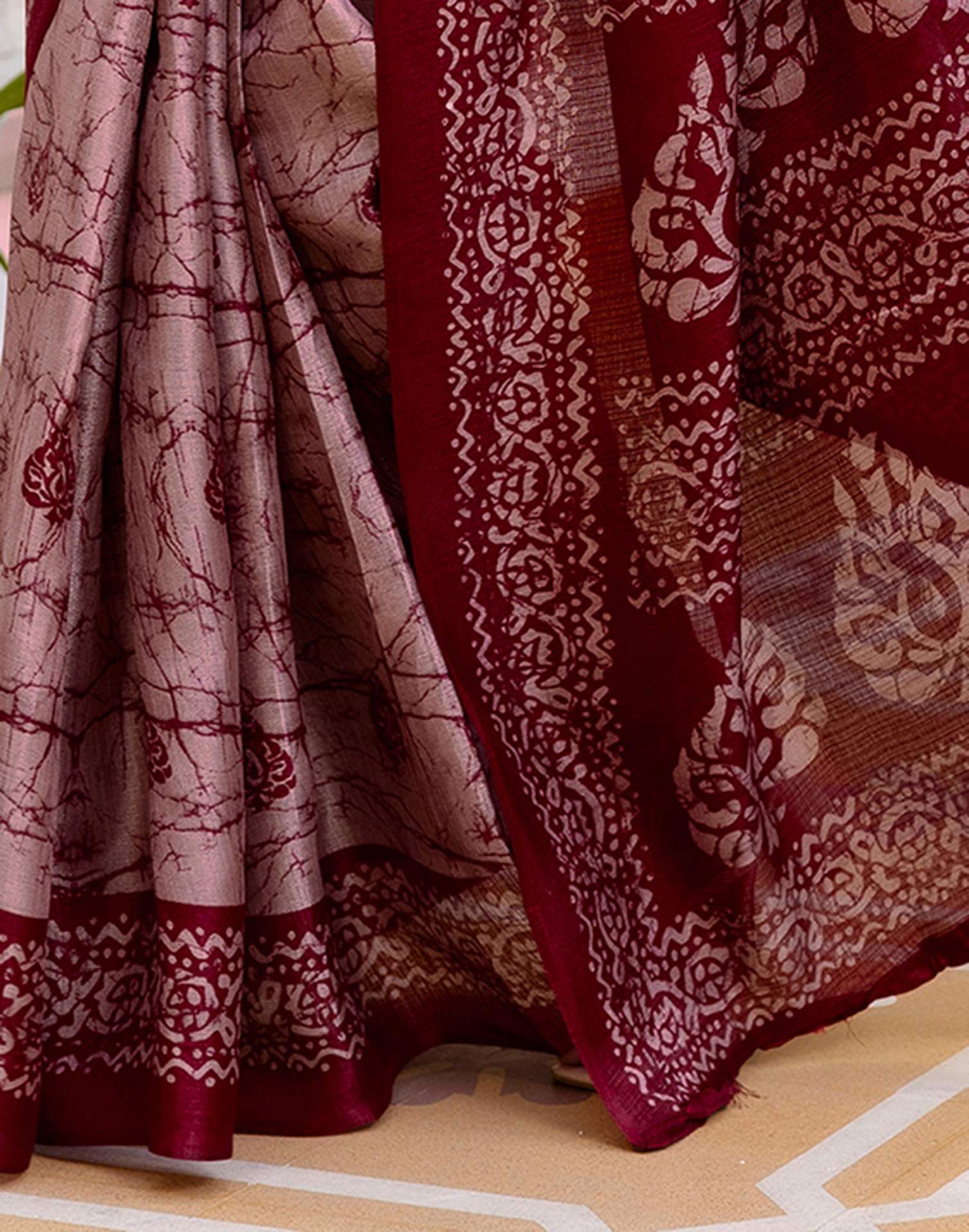 Dusty Rose Pink Khadi Printed Saree