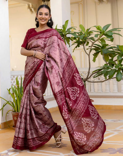 Dusty Rose Pink Khadi Printed Saree
