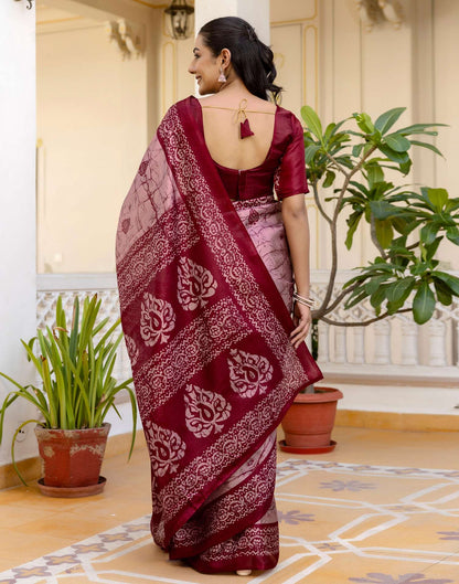 Dusty Rose Pink Khadi Printed Saree