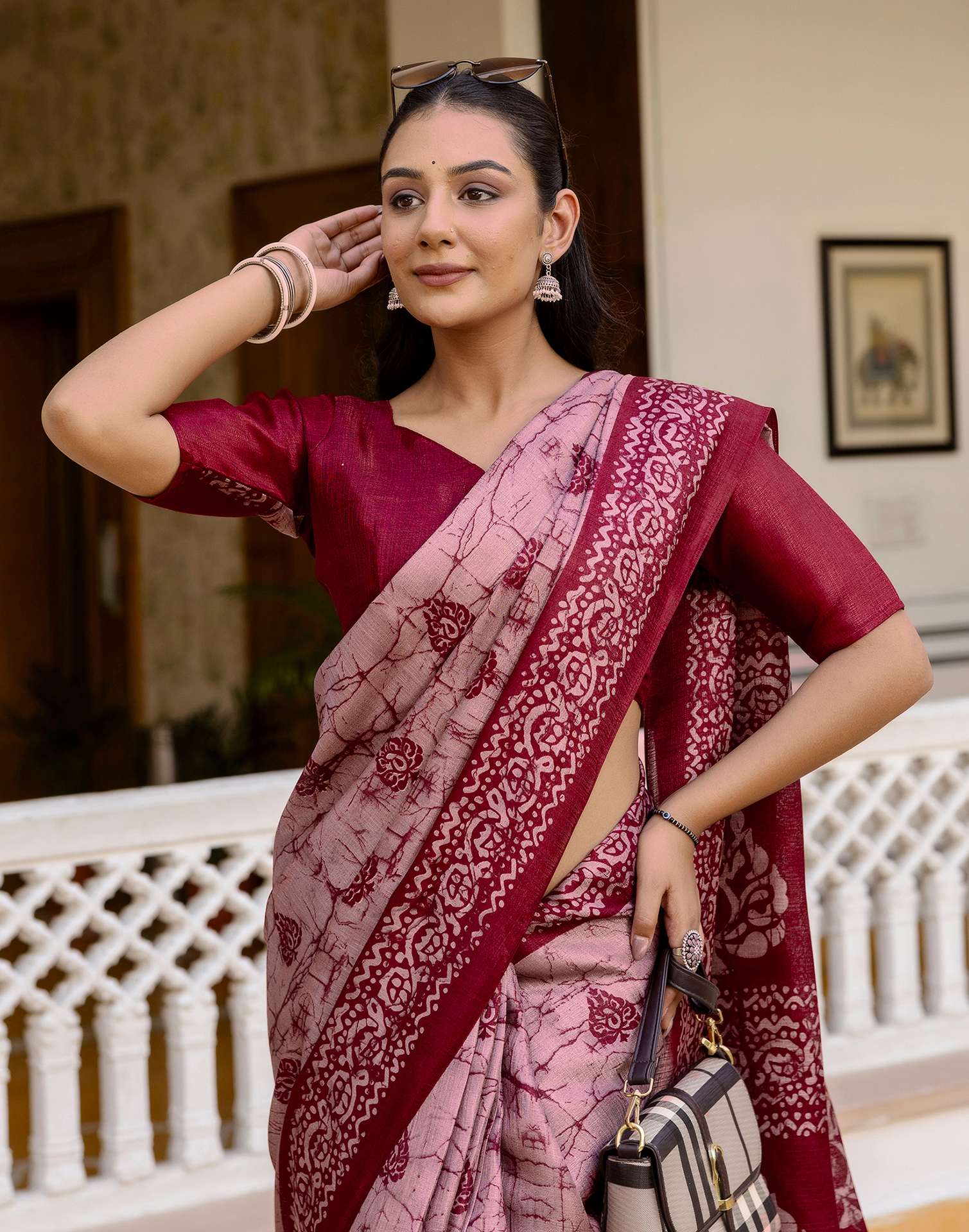 Dusty Rose Pink Khadi Printed Saree