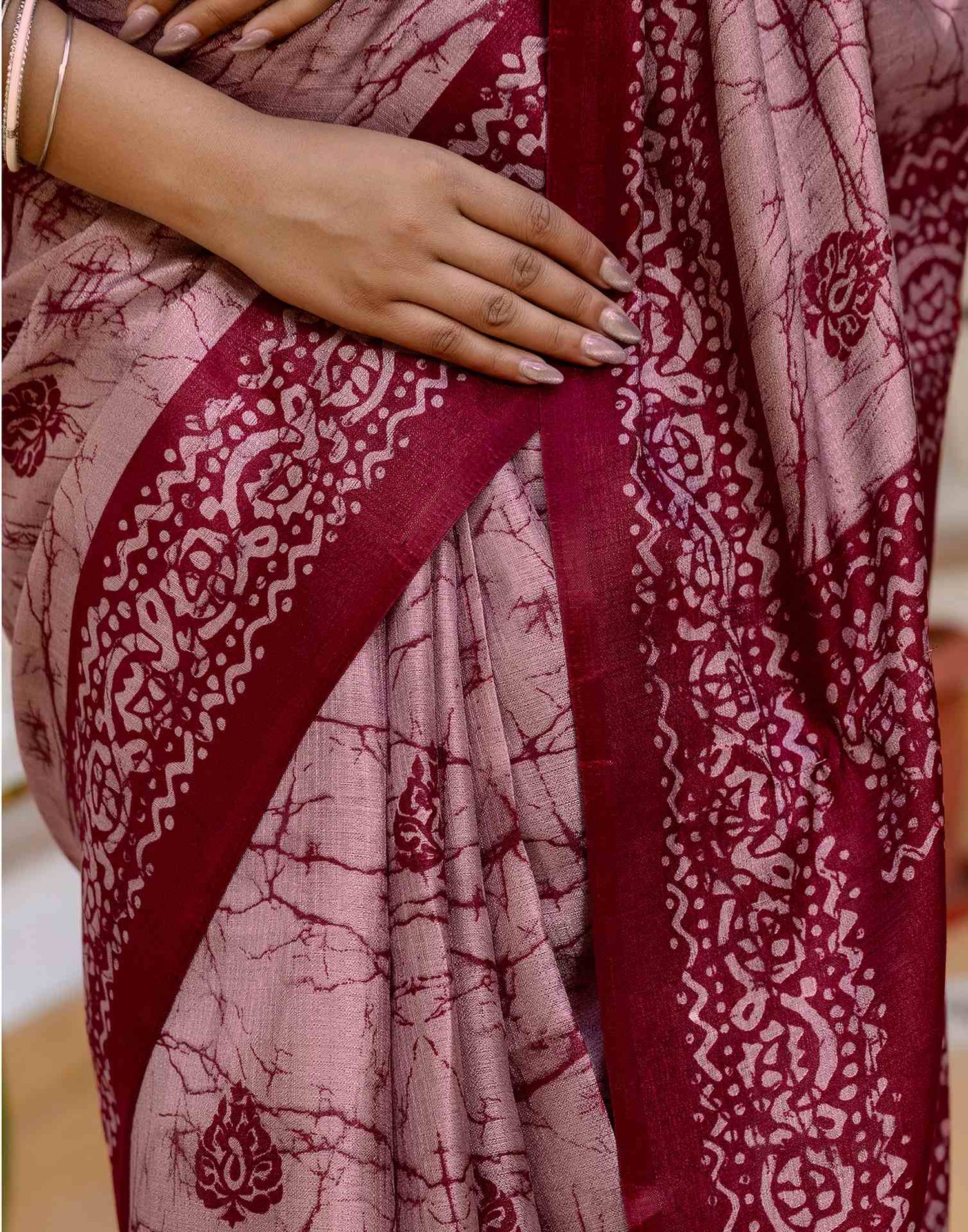 Dusty Rose Pink Khadi Printed Saree