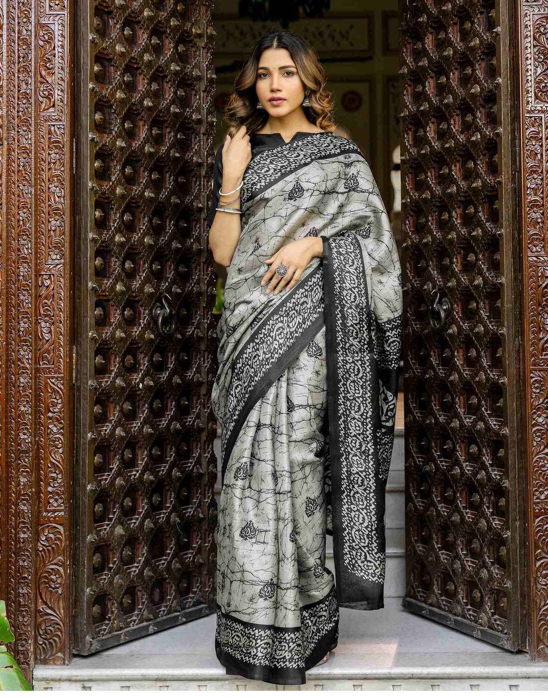 Grey Khadi Printed Saree