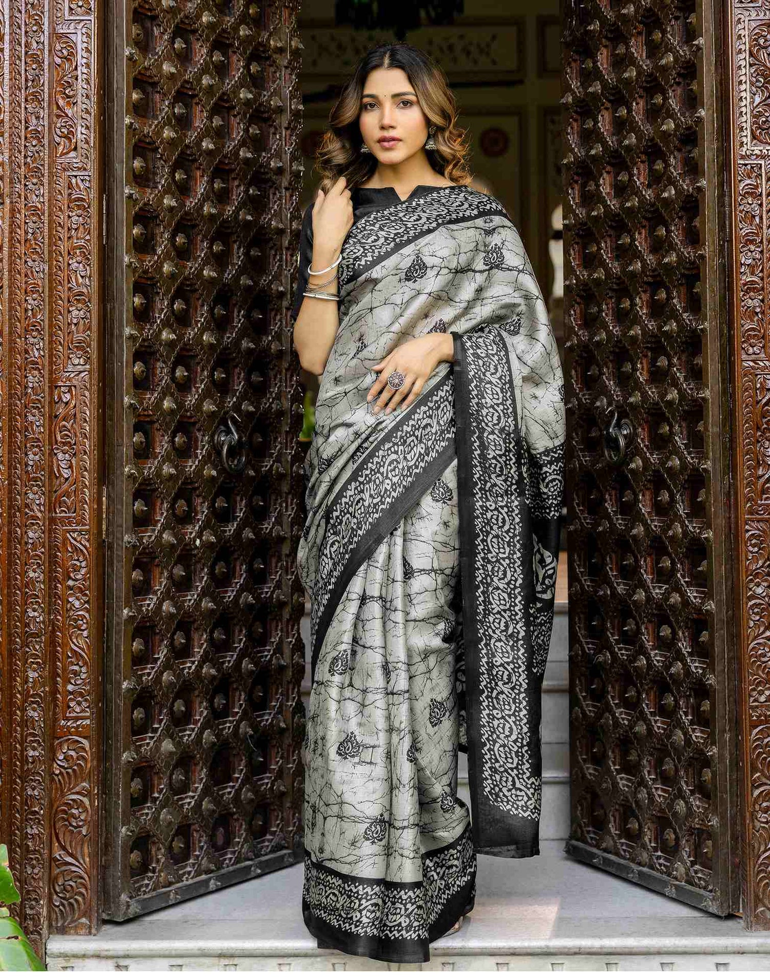 Grey Khadi Printed Saree