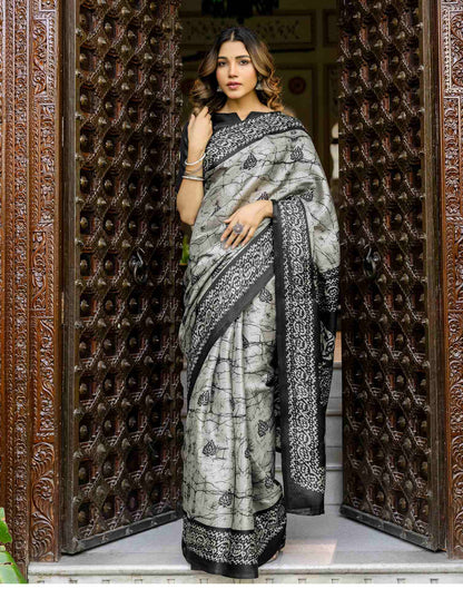 Grey Khadi Printed Saree