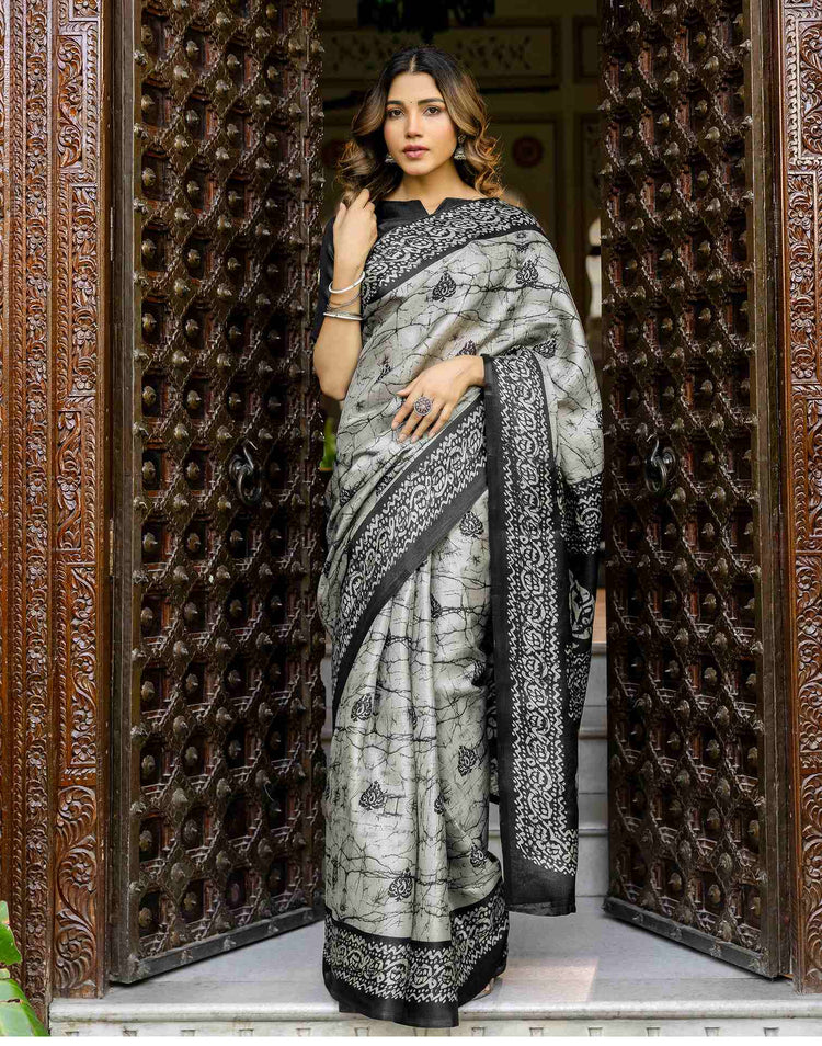 Grey Khadi Printed Saree