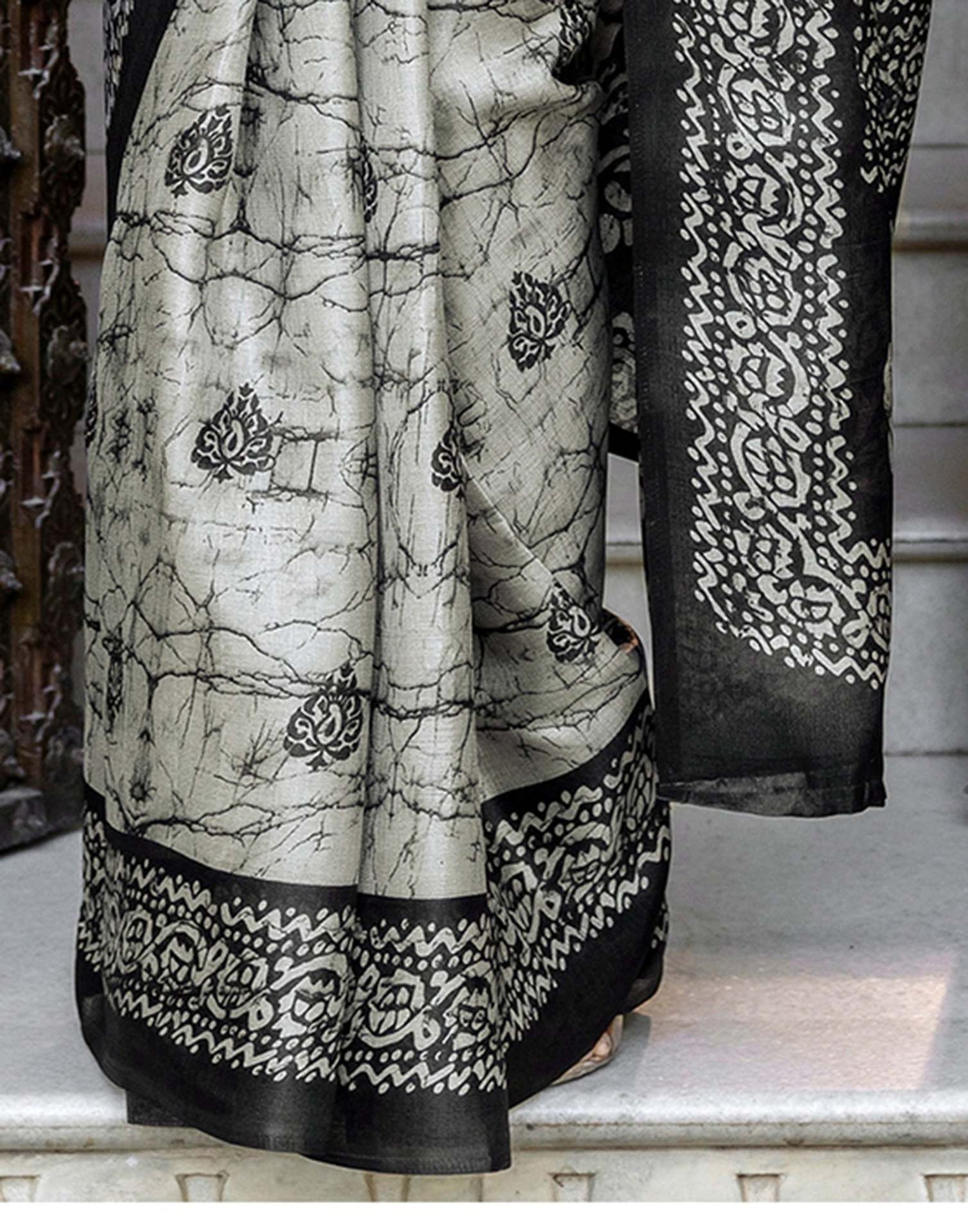 Grey Khadi Printed Saree