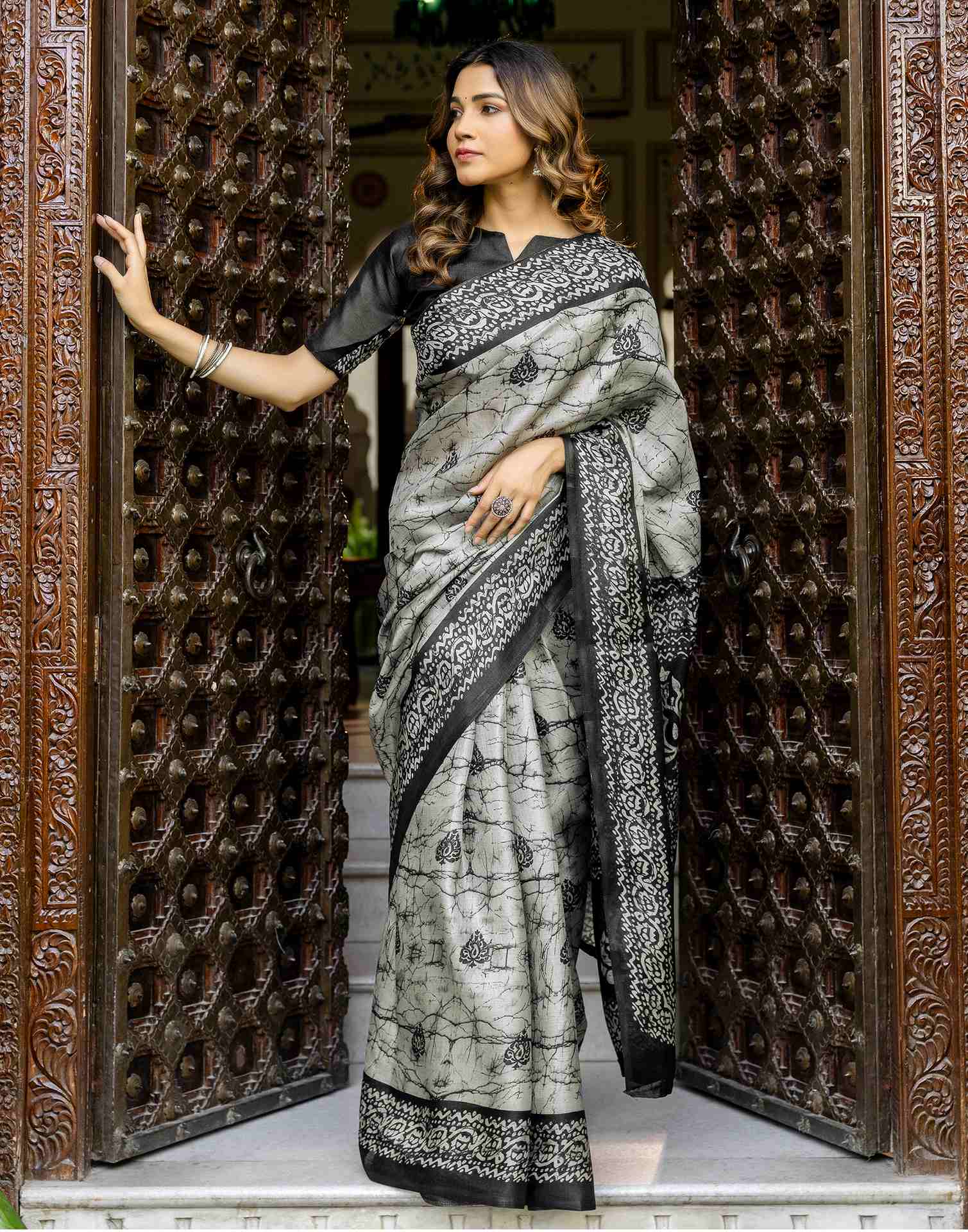 Grey Khadi Printed Saree