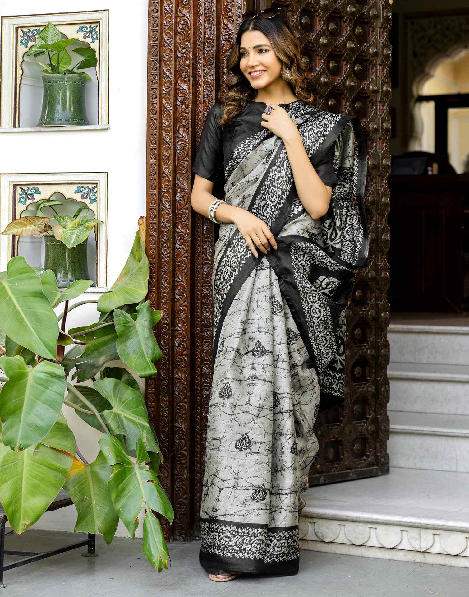 Grey Khadi Printed Saree