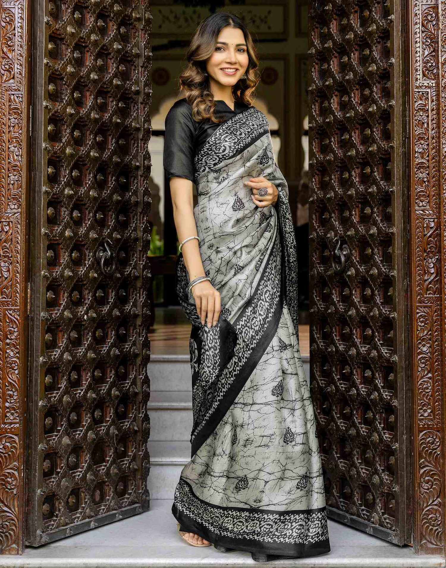 Grey Khadi Printed Saree