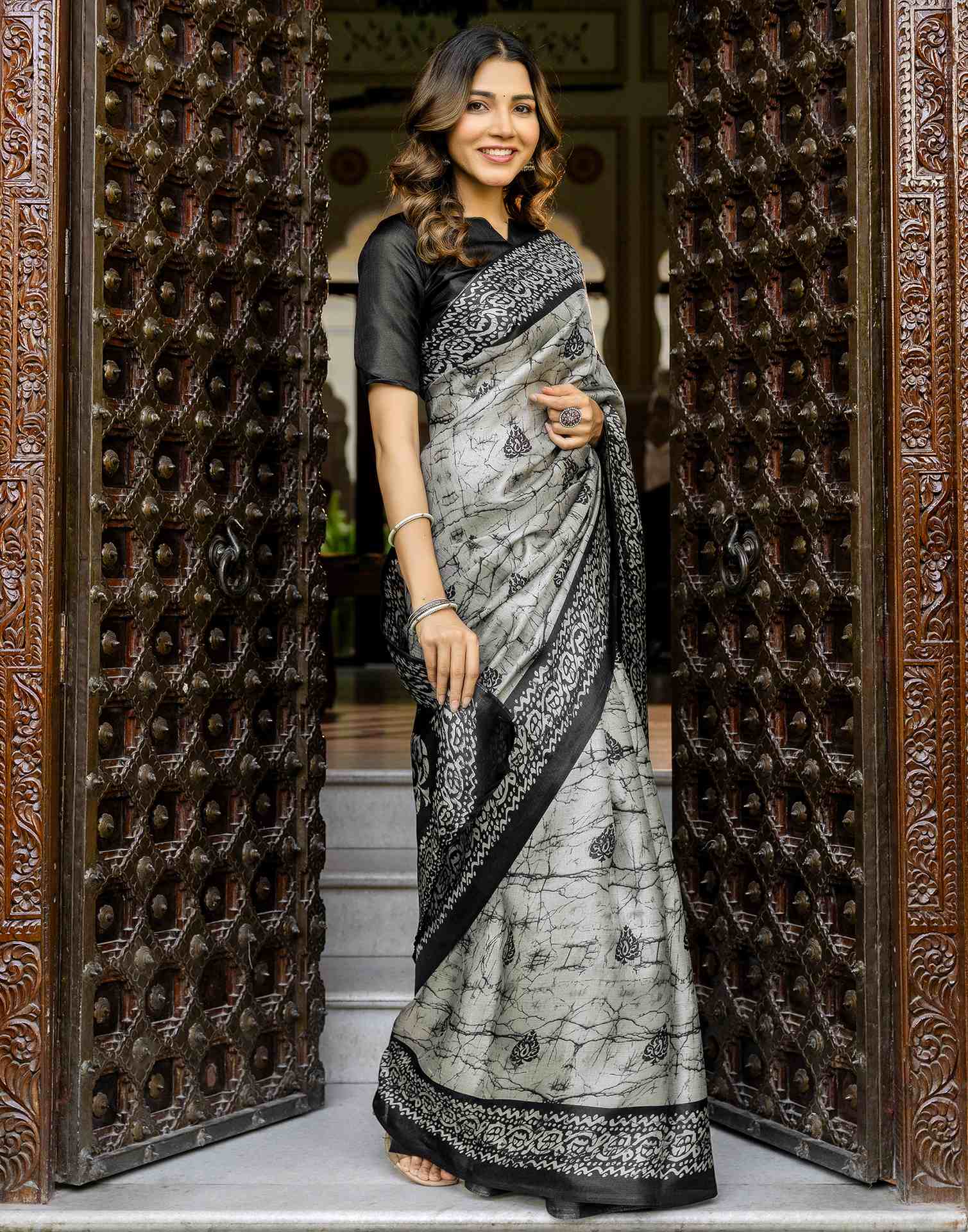 Grey Khadi Printed Saree