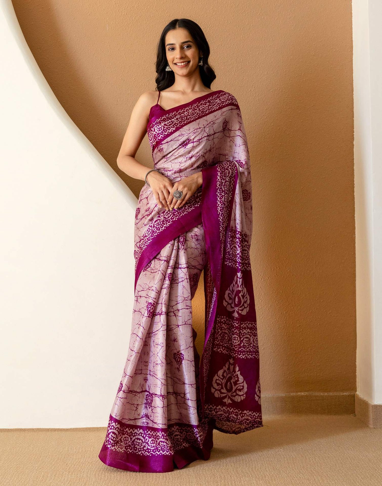 Dull Purple Khadi Printed Saree