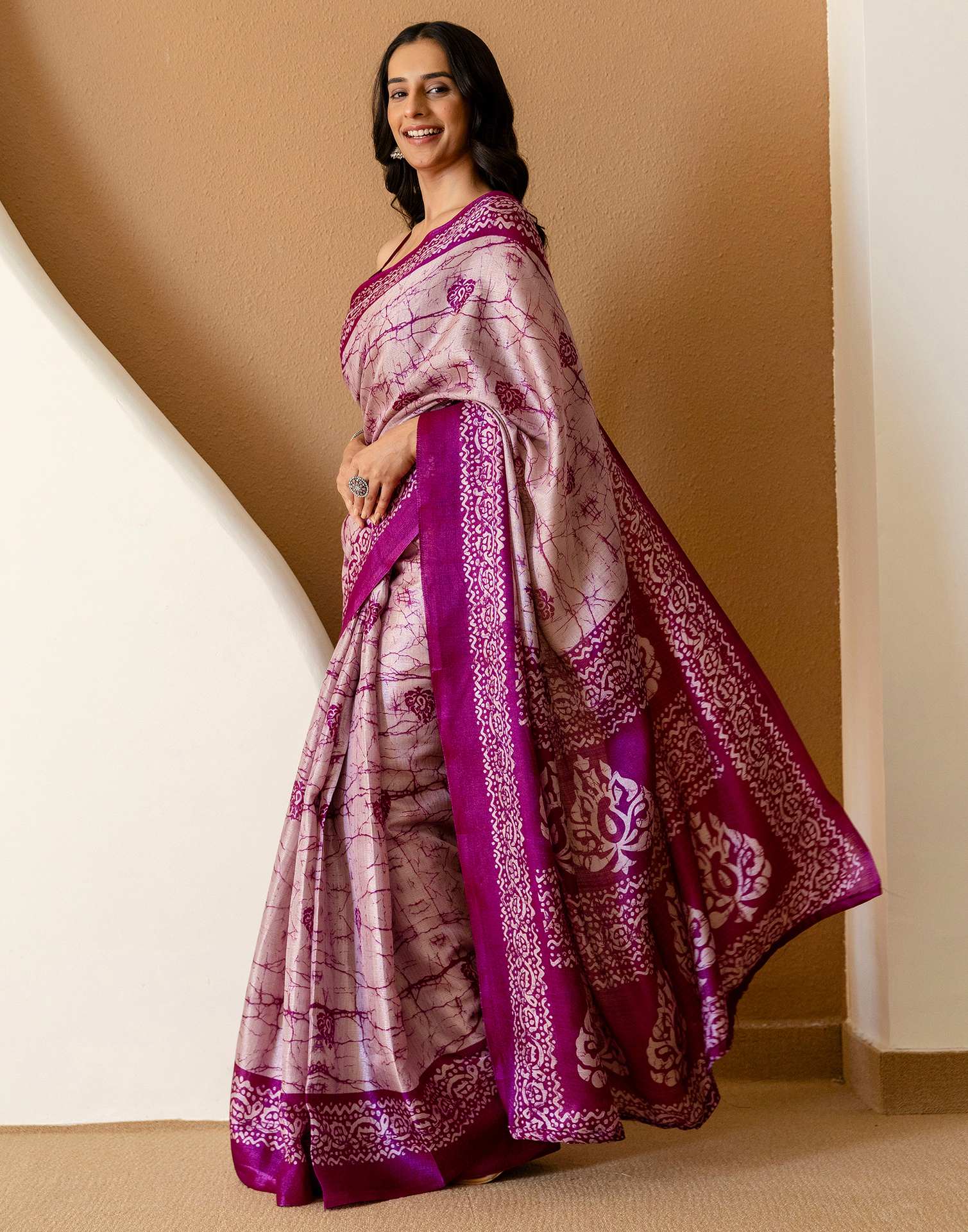 Dull Purple Khadi Printed Saree