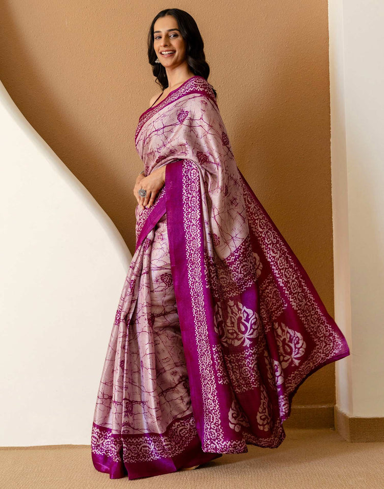 Dull Purple Khadi Printed Saree
