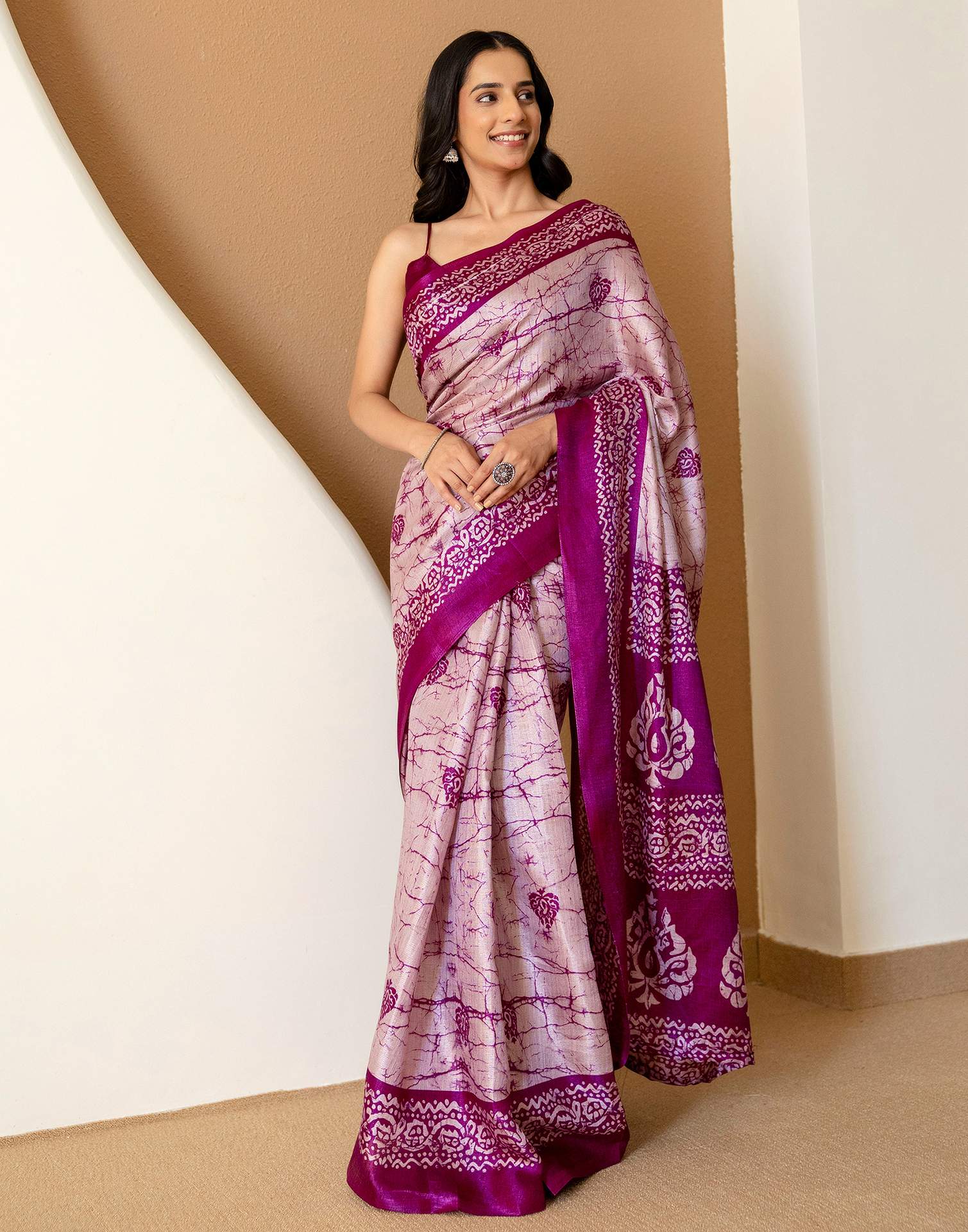 Dull Purple Khadi Printed Saree