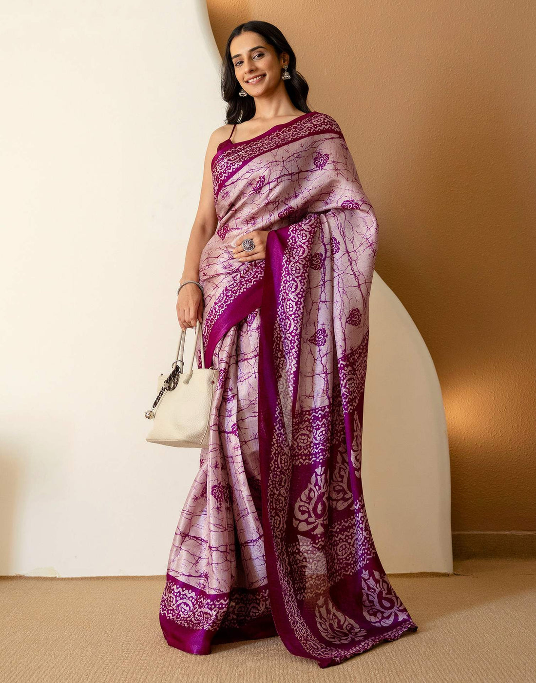 Dull Purple Khadi Printed Saree