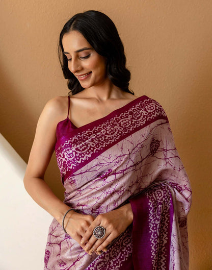 Dull Purple Khadi Printed Saree