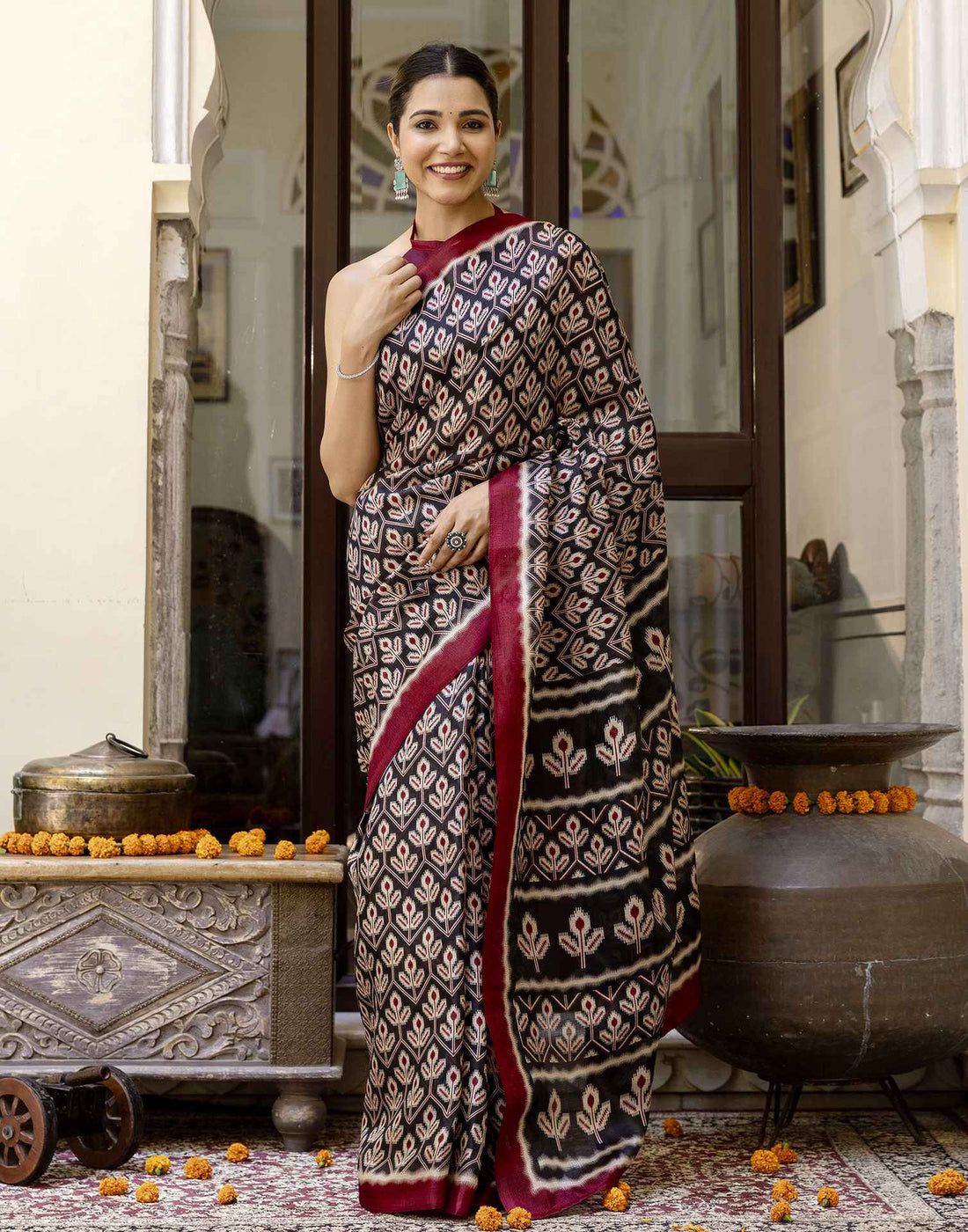 Black Khadi Printed Saree