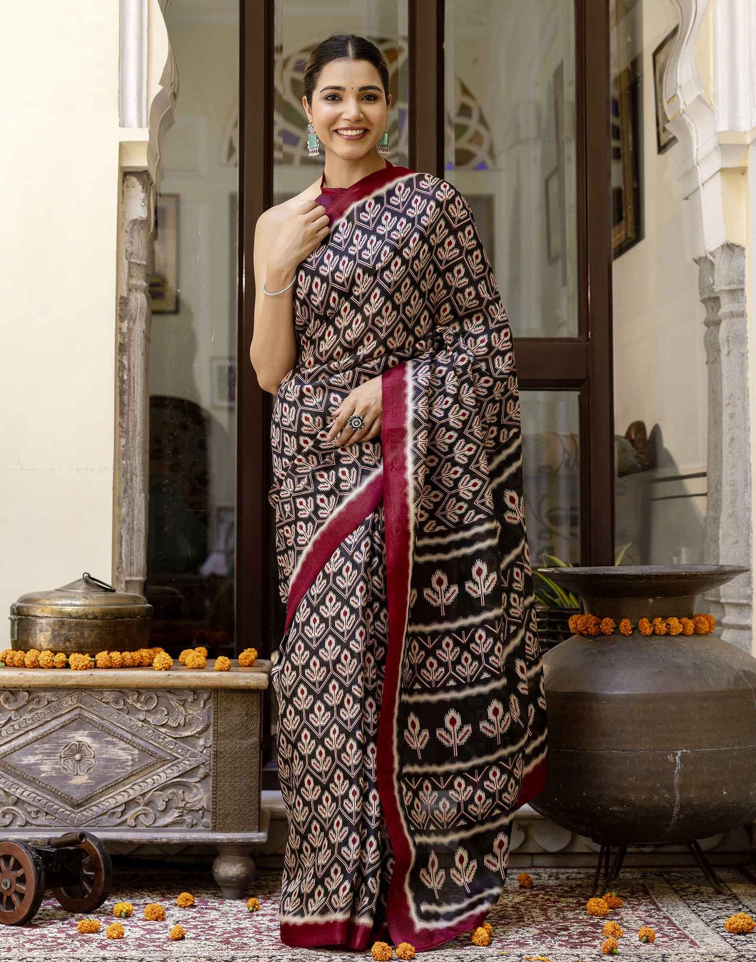 Black Khadi Printed Saree