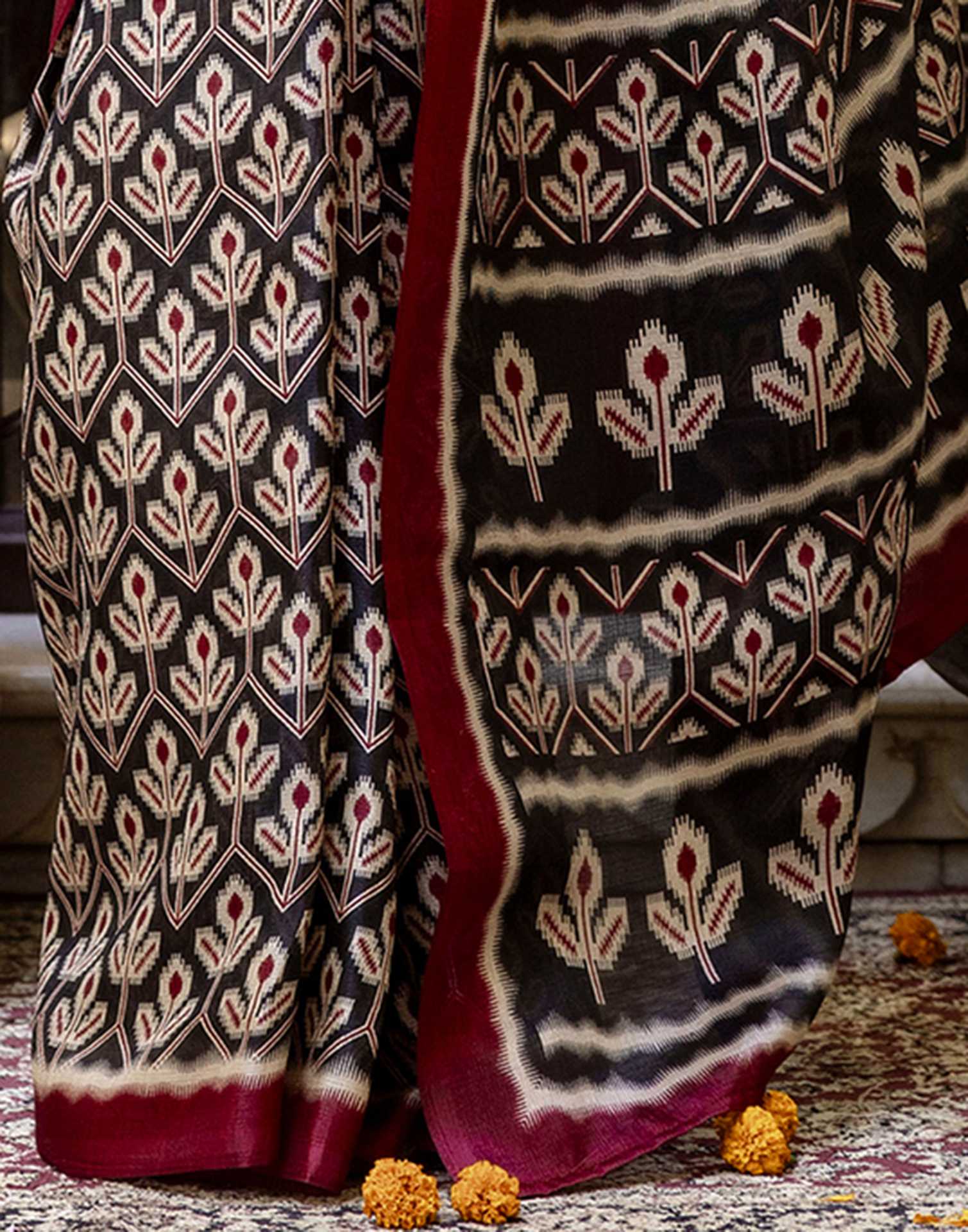 Black Khadi Printed Saree
