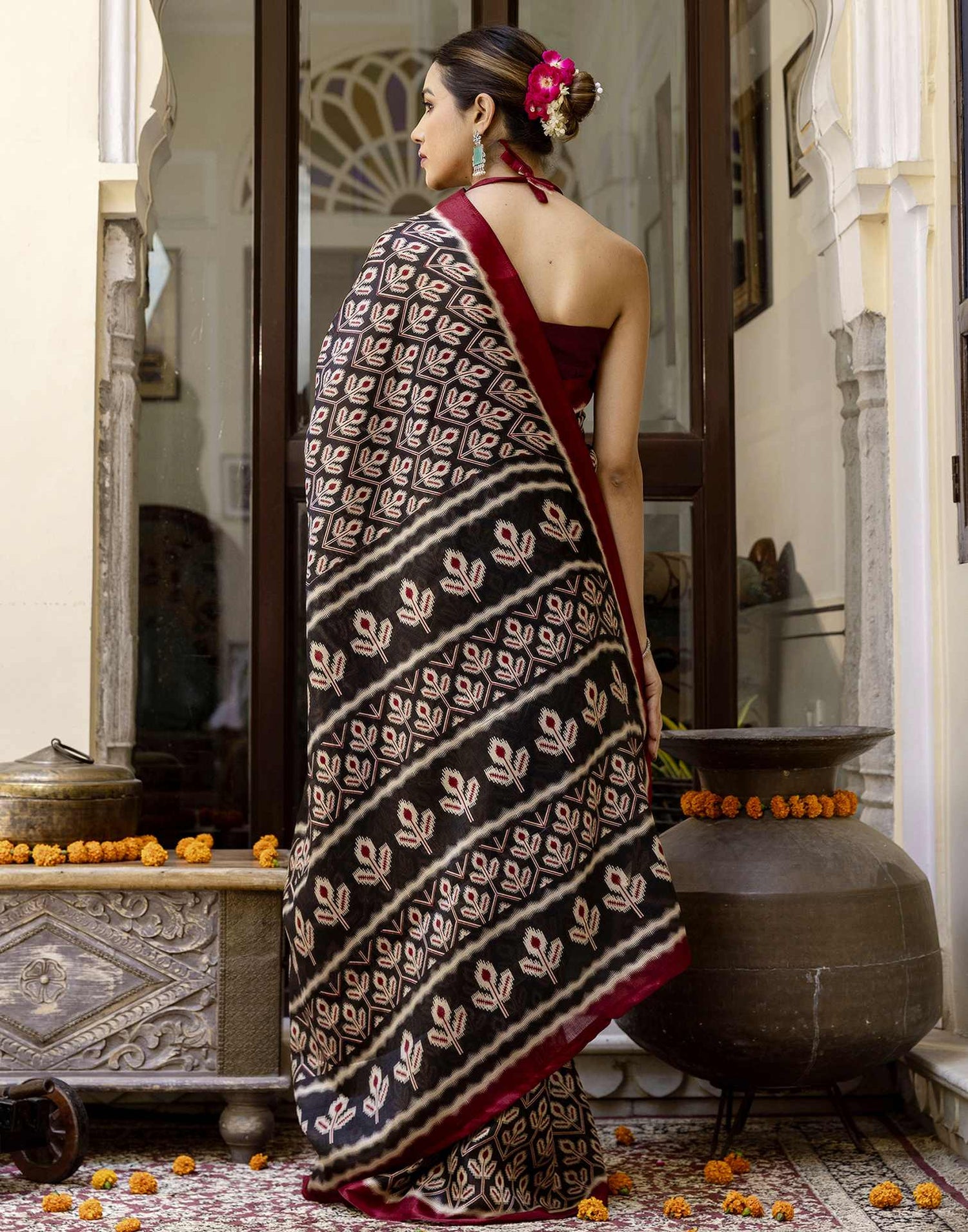 Black Khadi Printed Saree