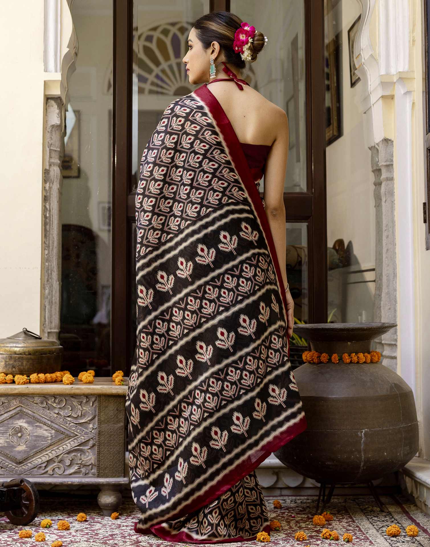 Black Khadi Printed Saree