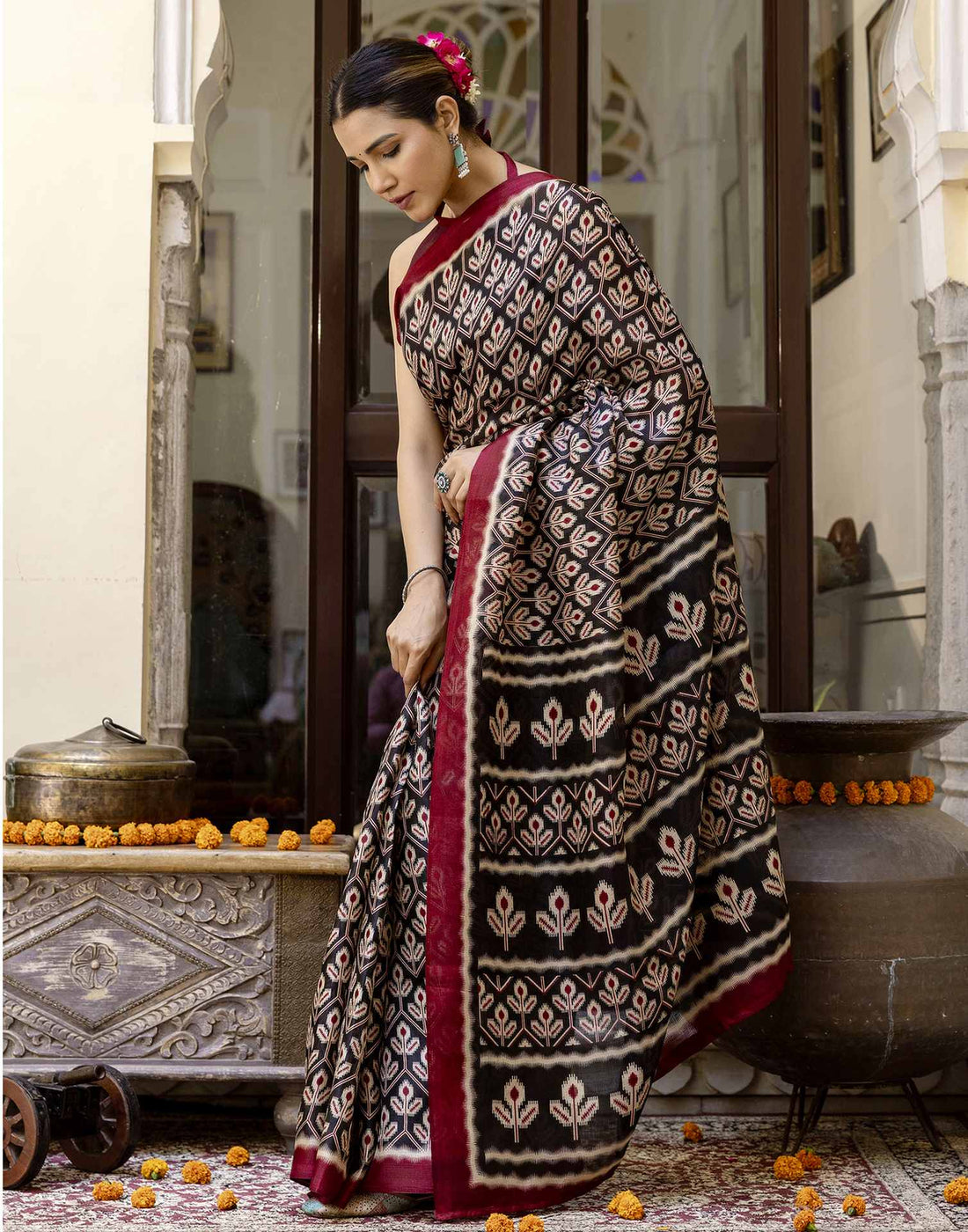 Black Khadi Printed Saree