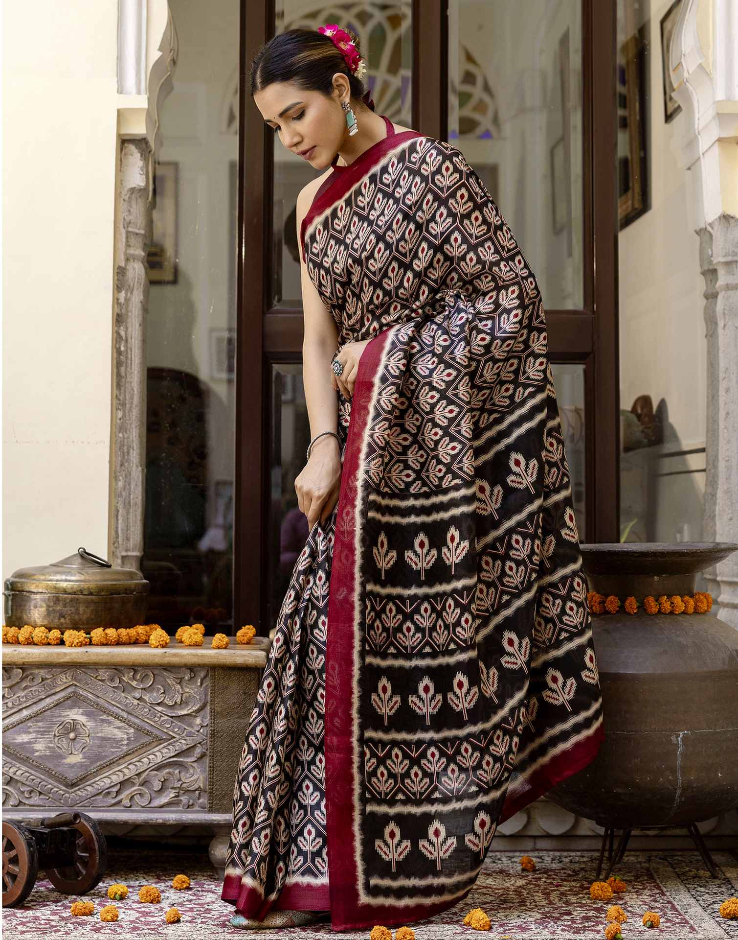 Black Khadi Printed Saree