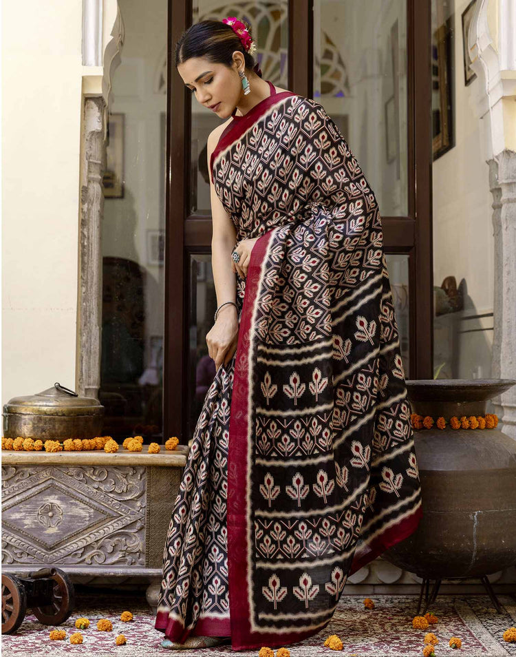 Black Khadi Printed Saree