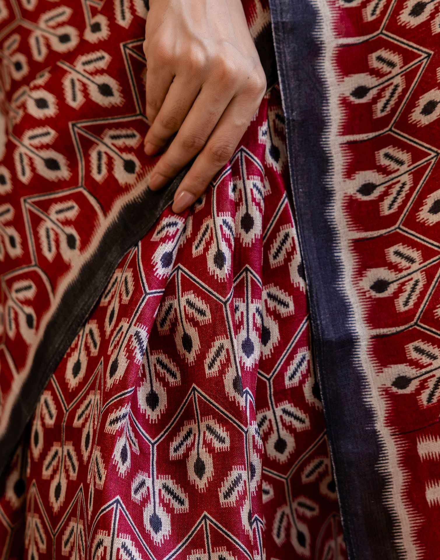 Maroon Khadi Printed Saree