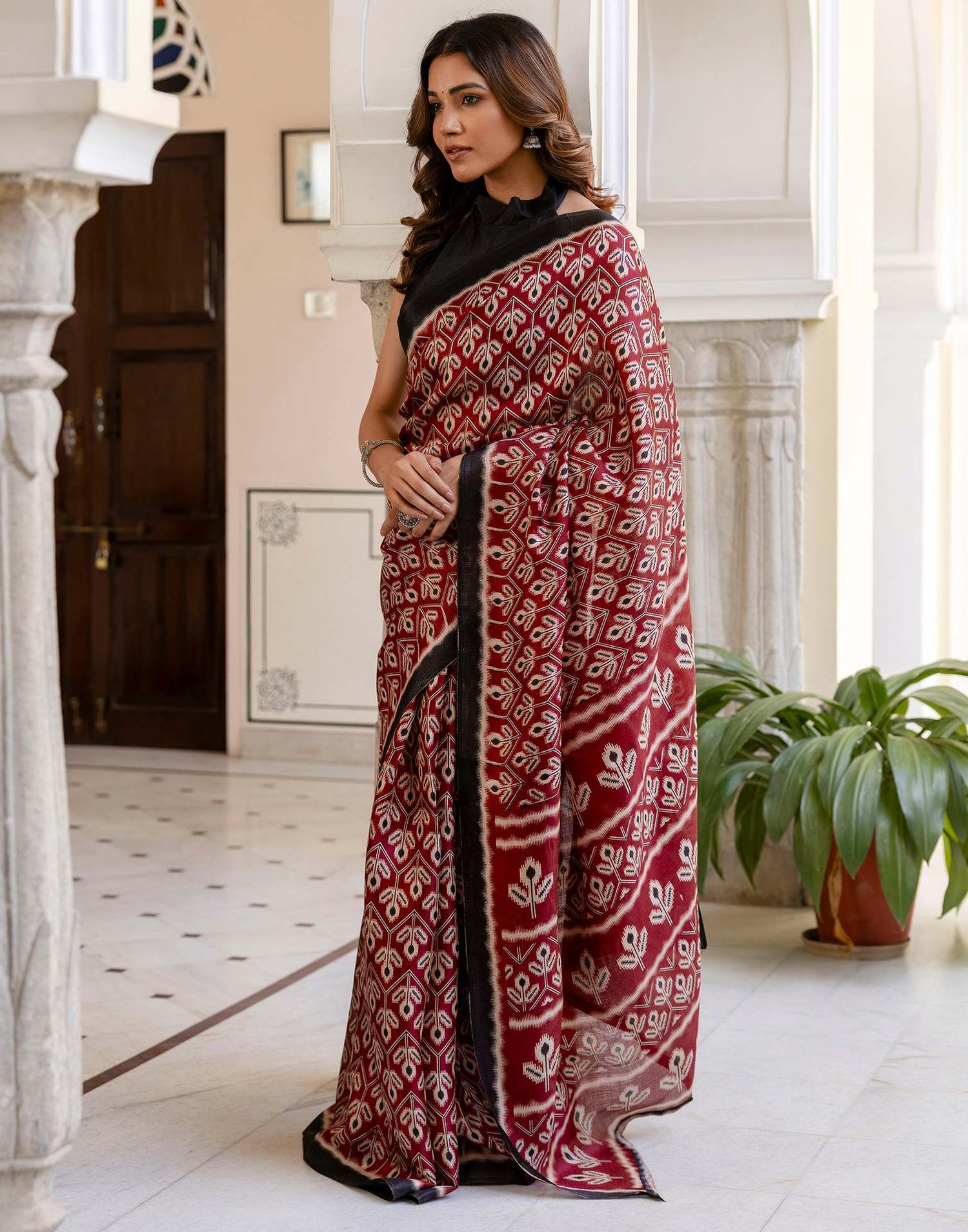 Maroon Khadi Printed Saree