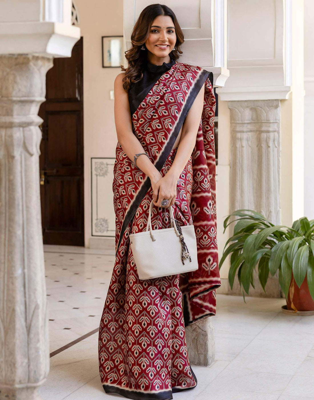 Maroon Khadi Printed Saree