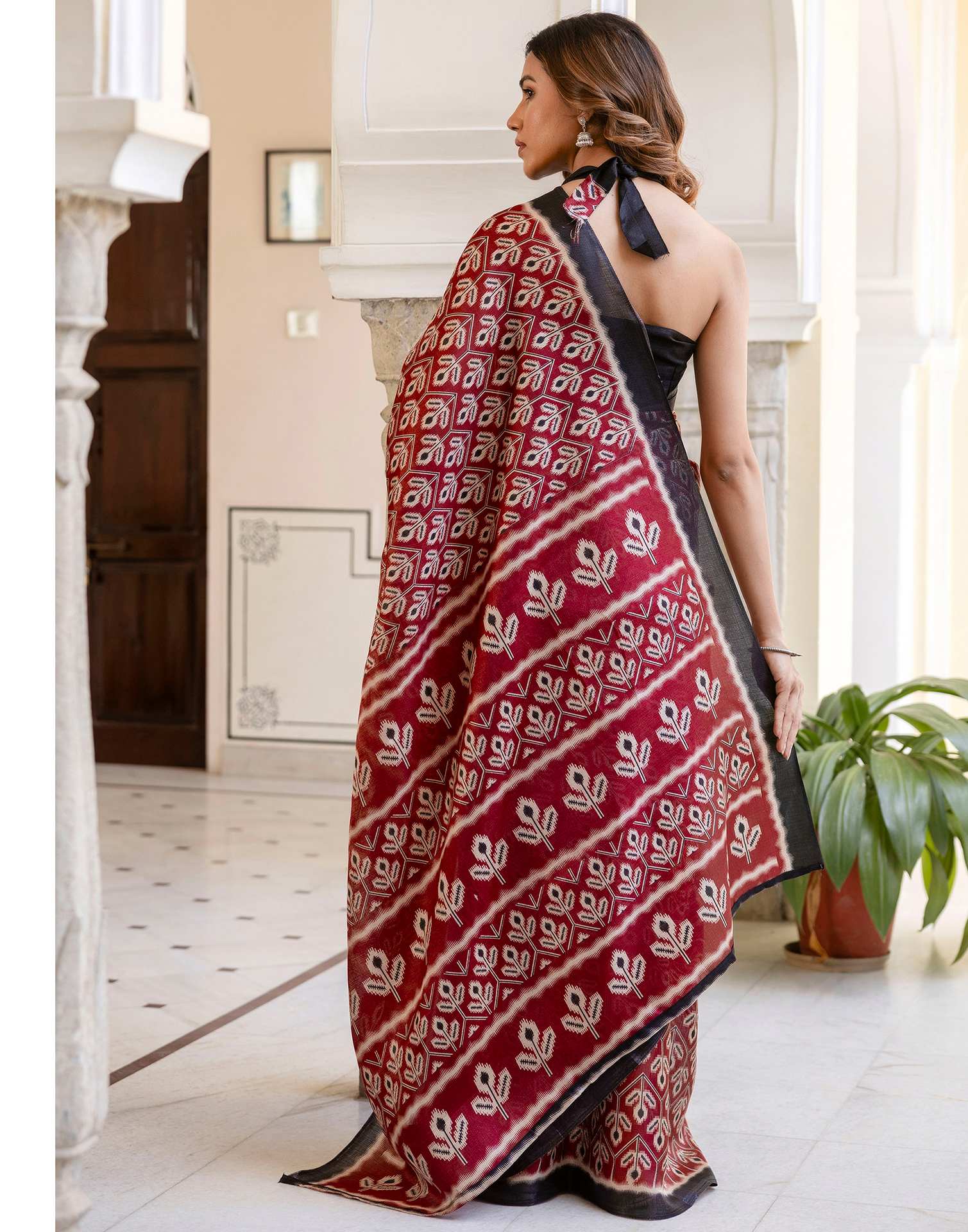 Maroon Khadi Printed Saree