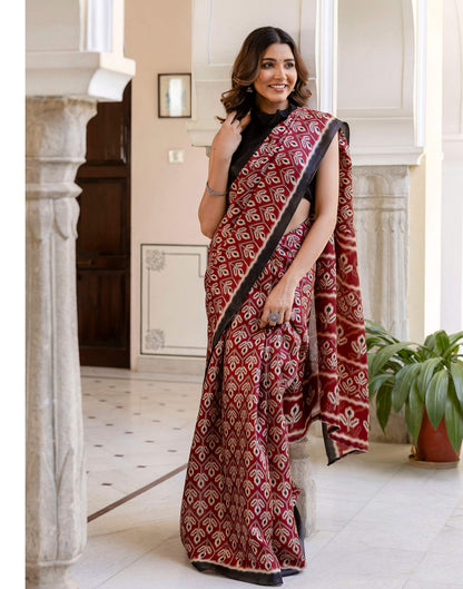 Maroon Khadi Printed Saree