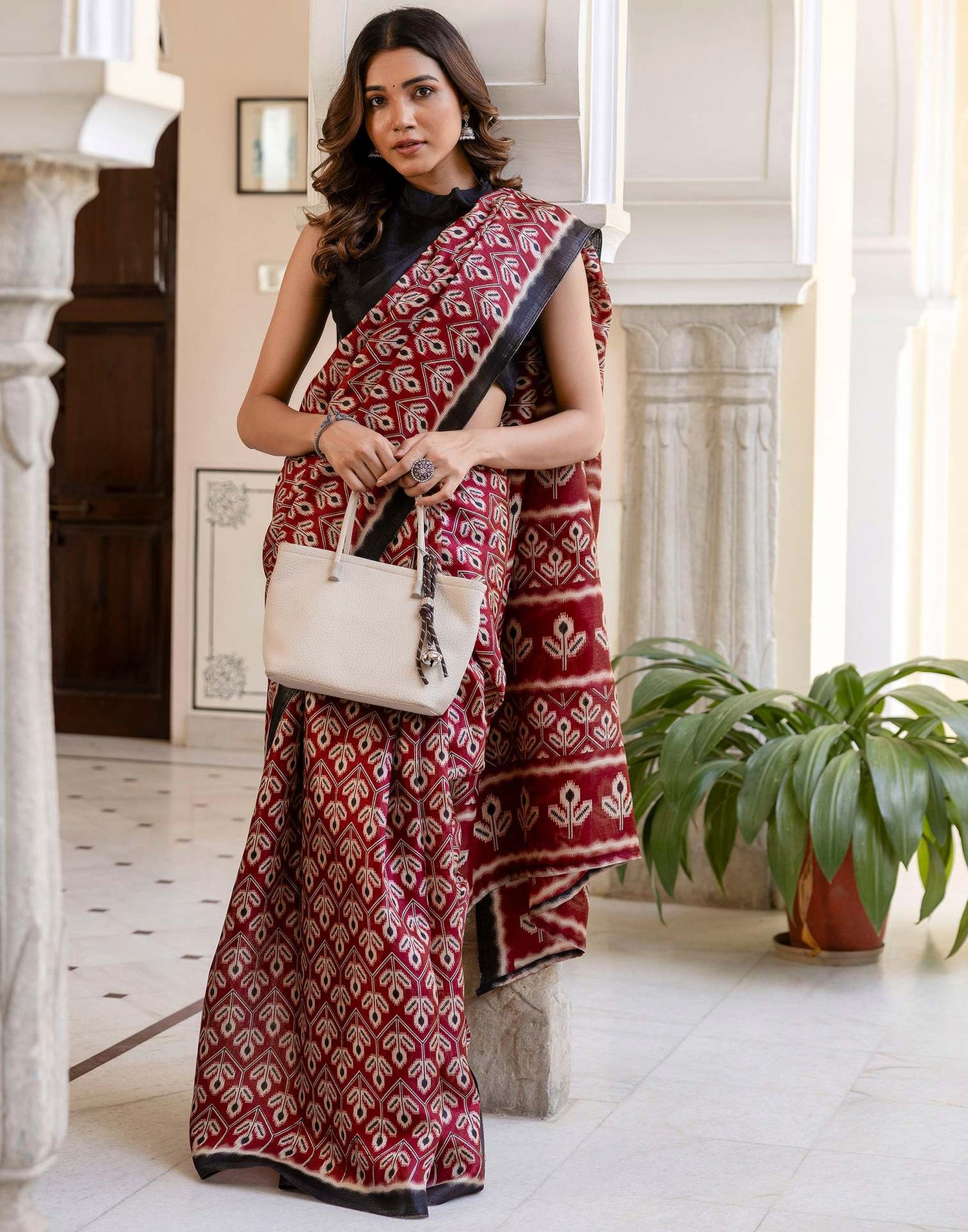 Maroon Khadi Printed Saree