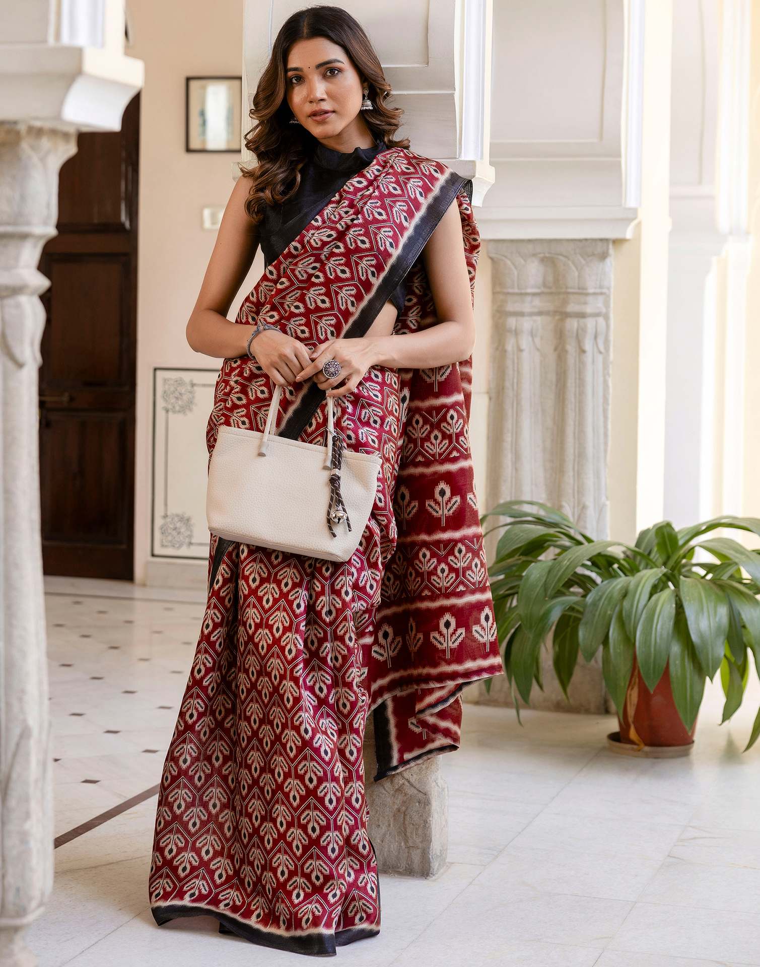 Maroon Khadi Printed Saree