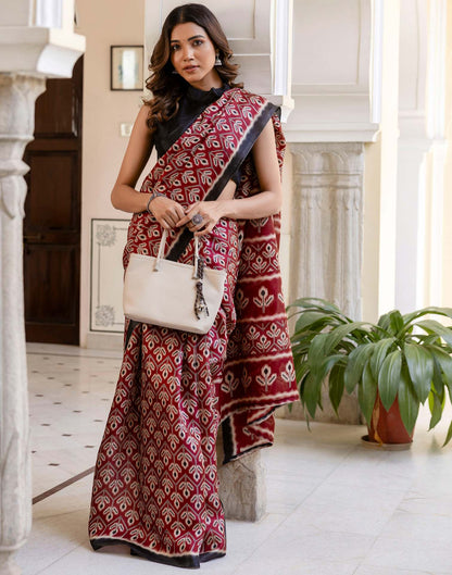 Maroon Khadi Printed Saree