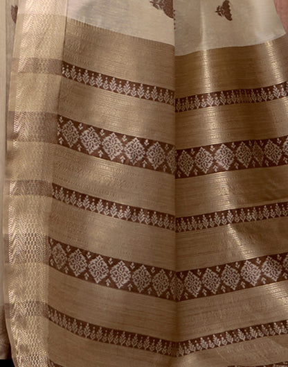 Beige Cotton Woven Saree
