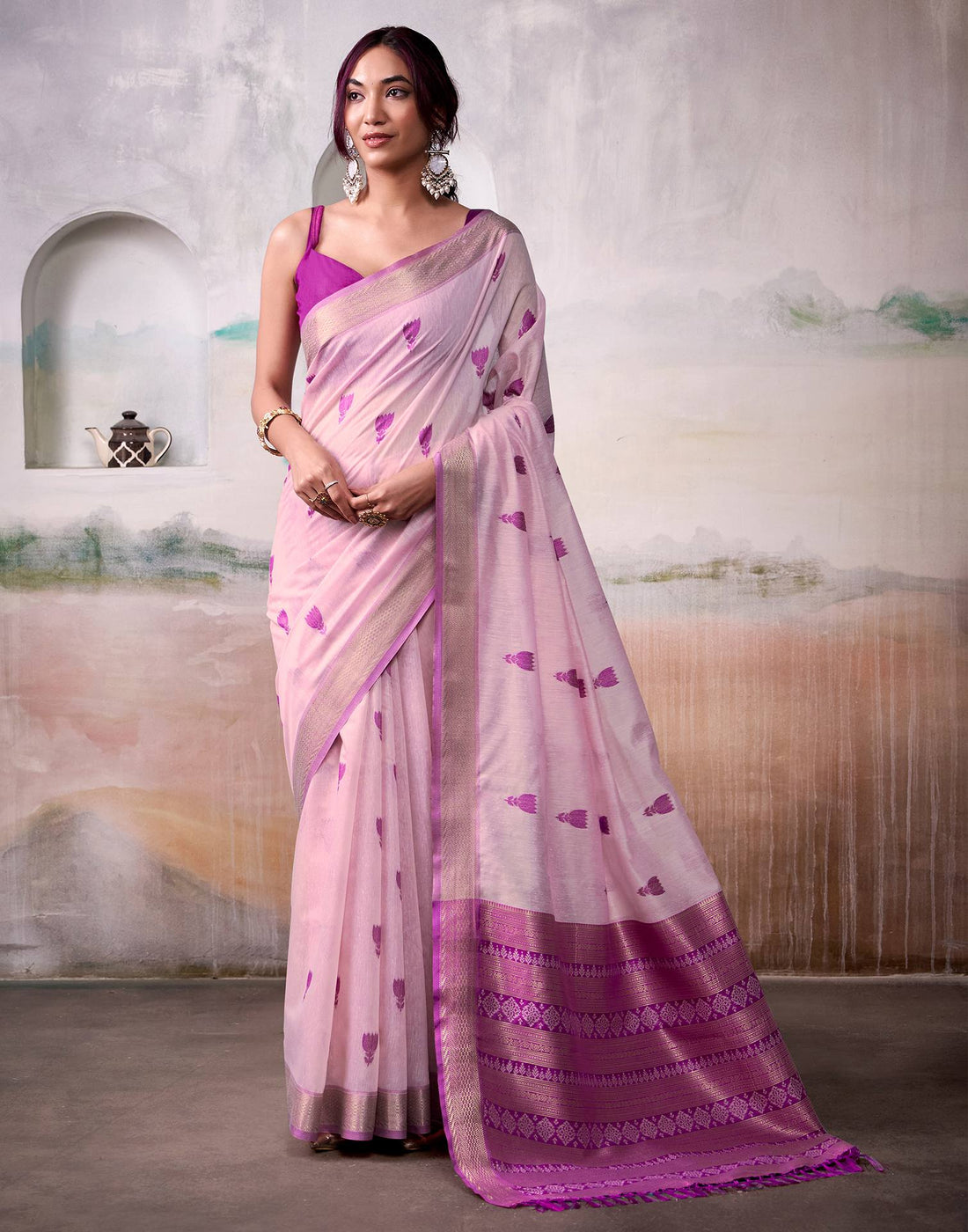 Purple Cotton Woven Saree