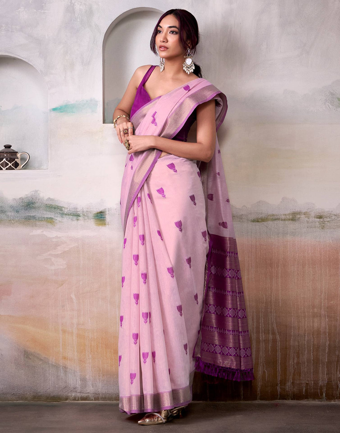 Purple Cotton Woven Saree