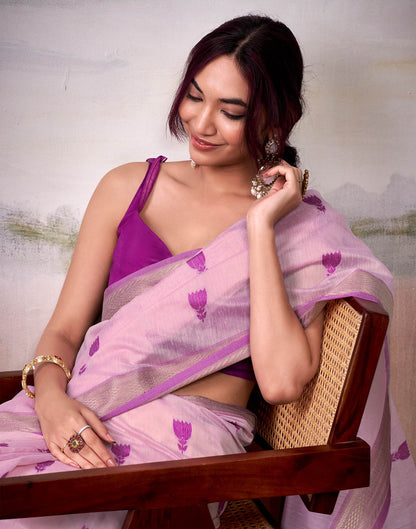 Purple Cotton Woven Saree