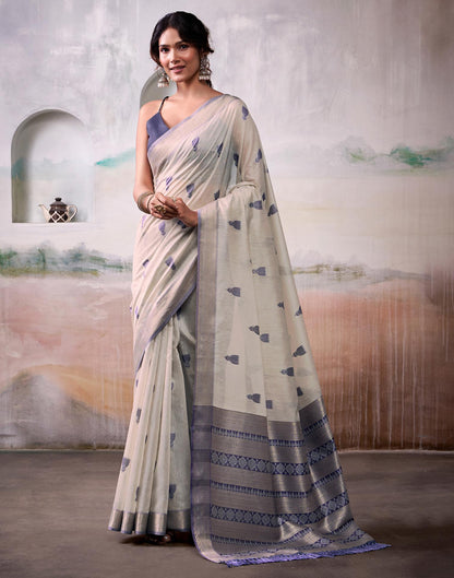 Off-White Cotton Woven Saree
