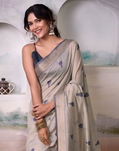 Off-White Cotton Woven Saree