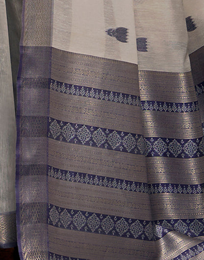 Off-White Cotton Woven Saree