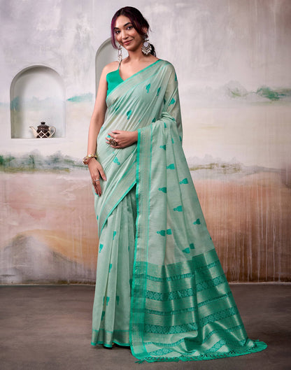 Sea Green Cotton Woven Saree