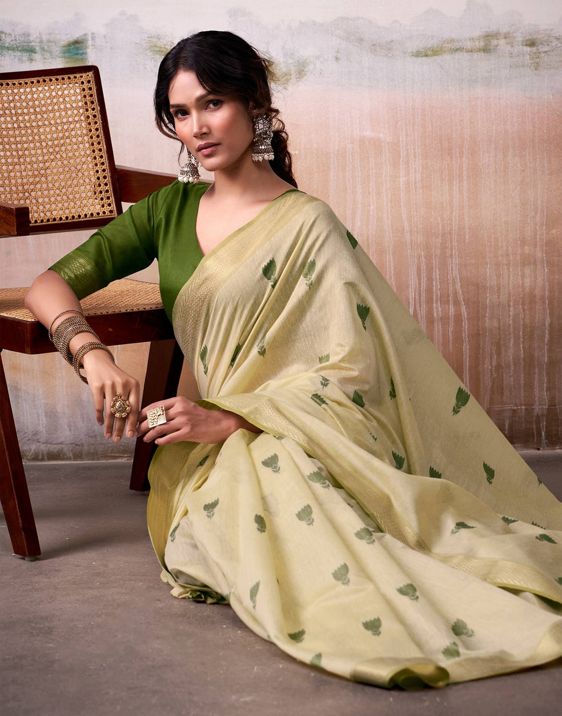 Light Yellow Cotton Woven Saree