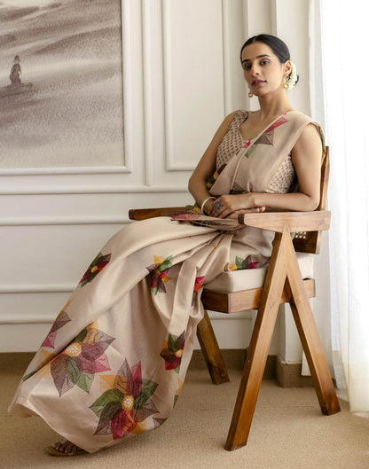 Dark Beige Khadi Printed Saree