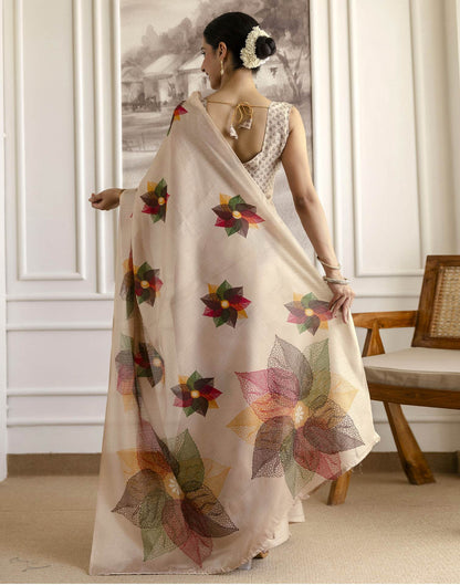 Dark Beige Khadi Printed Saree