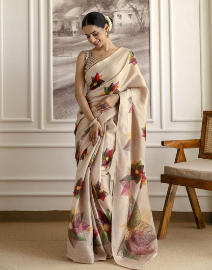 Dark Beige Khadi Printed Saree